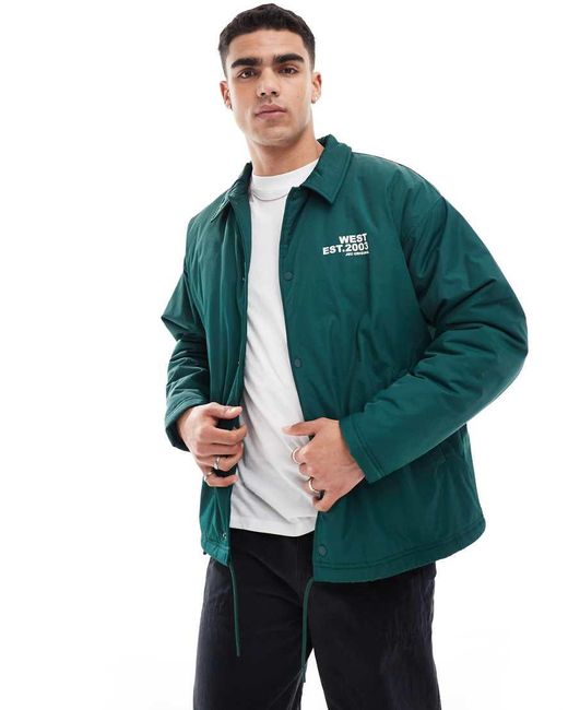 ASOS Green Oversized Wadded Collegiate Coach Jacket for men