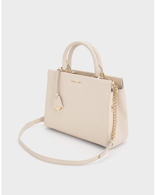 Charles & Keith Natural Mirabelle Structured Top Handle Bag