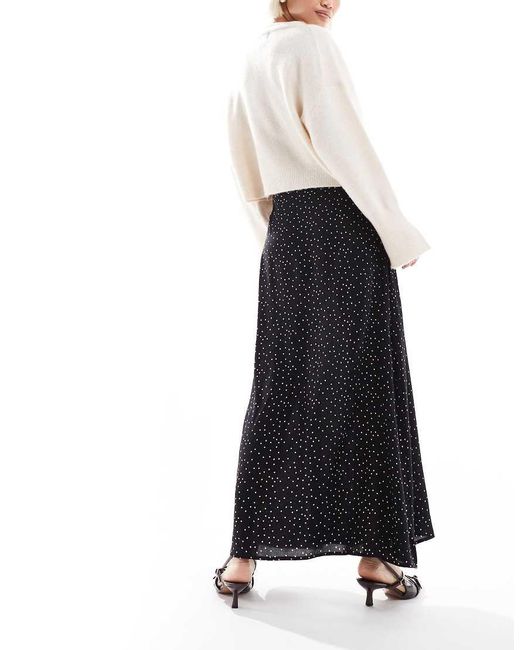 Falda Lencera Larga Con Estampado De Lunares Y Abertura De -Negro Miss Selfridge de color White