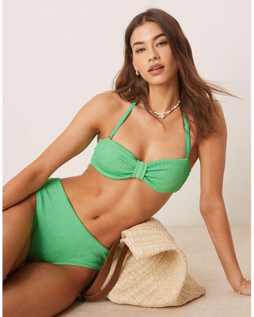Free Society Green Crinkle Knot Front Bandeau Bikini Top