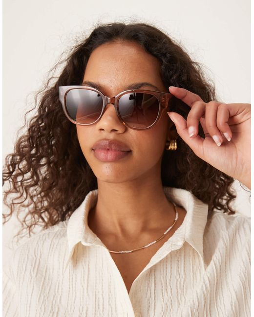 Mango Brown Round Frame Sunglasses