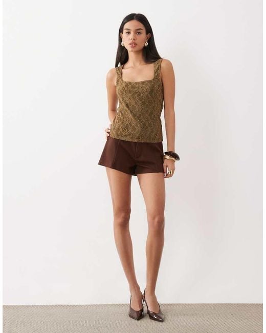 ASOS Brown Soft Square Dobby Flocked Lace Vest