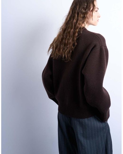 TOPSHOP Blue Knitted Chunky All Needle Clean Crew Jumper