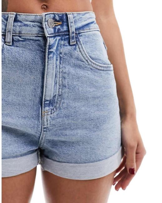 Cotton On Blue High Rise Classic Turn Up Denim Shorts