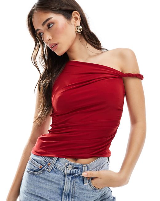 Pull&Bear Red Twisted Strap Polyamide Top
