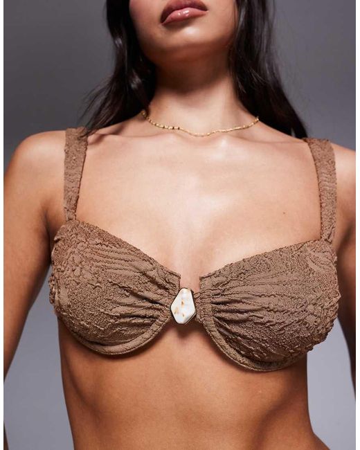 ASOS Brown Riley Resin Cape Cod Underwired Balcony Bikini Top With Ruched Cup