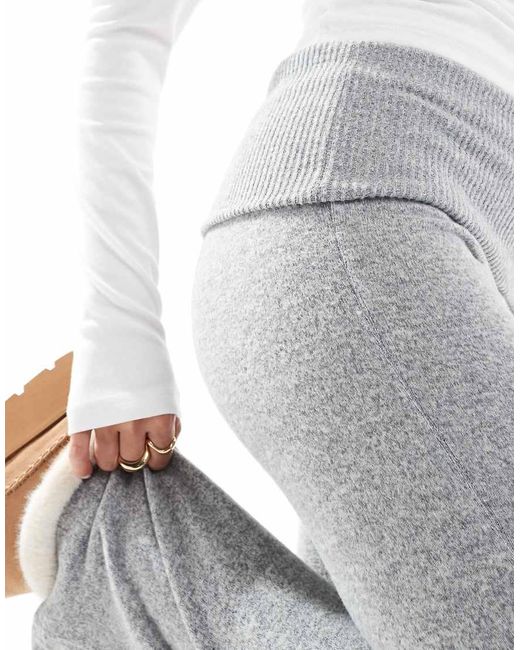 Bershka Gray Fold Over Waistband Flared Trousers