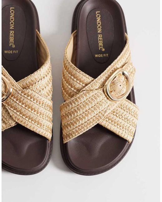 London Rebel Brown Raya Flat Sandals With Buckle Detailing