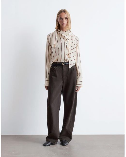 & Other Stories White Scarf Neck Blouse With Volume Sleeves