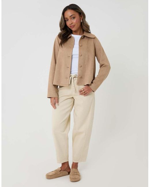 Threadbare Natural Faux Suede Peter Pan Collar Cropped Jacket