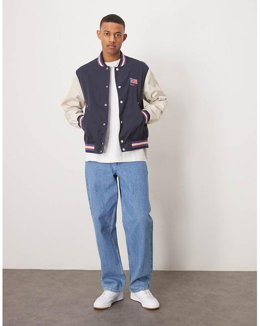 Gant Blue Usa Flag Logo Back Applique Varsity Jacket for men