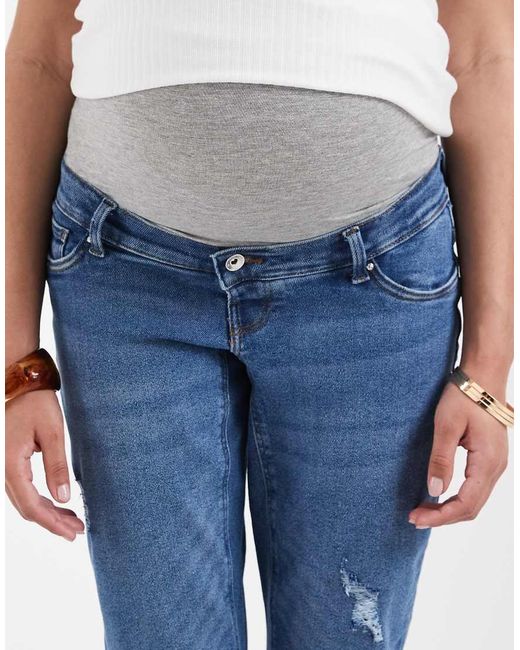 ONLY Blue High Waist Ripped Mom Jeans
