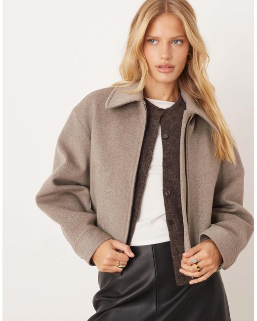 Mango Brown Wool Mix Short Zip Through Jacket