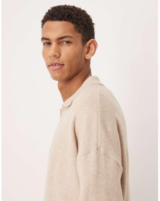ASOS Natural Oversized Brushed Knitted Notch Neck Jumper for men