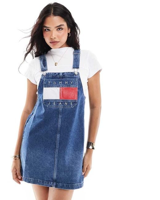 Tommy Hilfiger Blue Retro Flag Denim Dungaree Dress