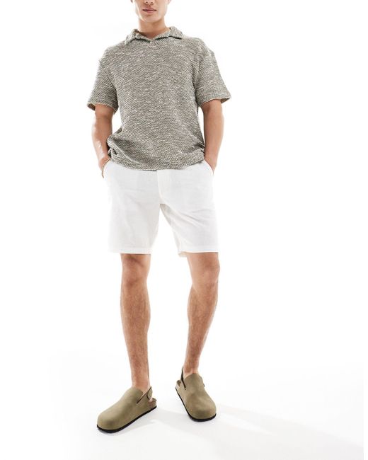 Short slim longueur classique en lin avec taille fixe ASOS pour homme en coloris White