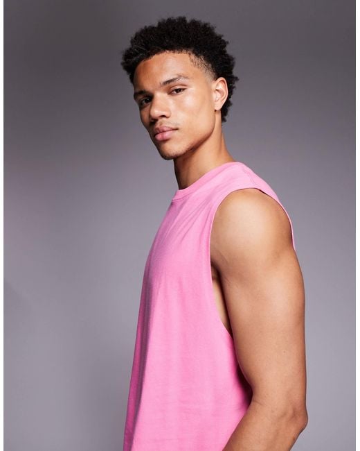 4505 Pink Icon Oversized Cotton Pump Training Tank With Quick Dry Finish for men