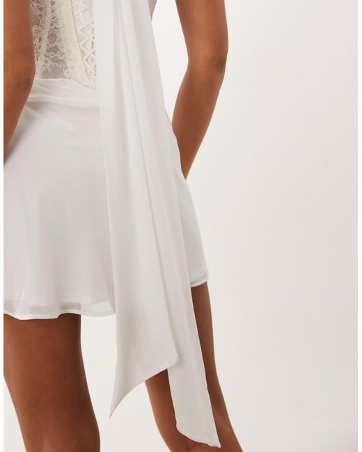 Oh Polly White Chiffon Halter Neck Embellished Lace Corset Mini Dress