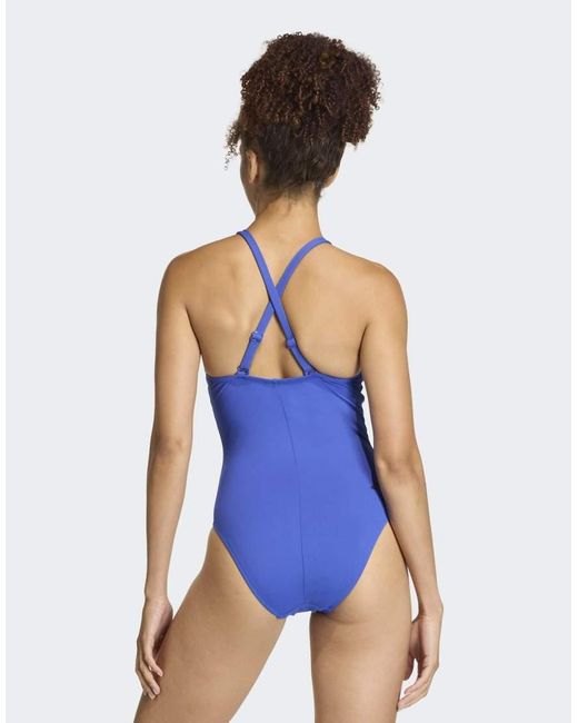 Adidas Originals Blue 3-Stripes High Neck 2-Way Straps Peachsoft Swimsuit