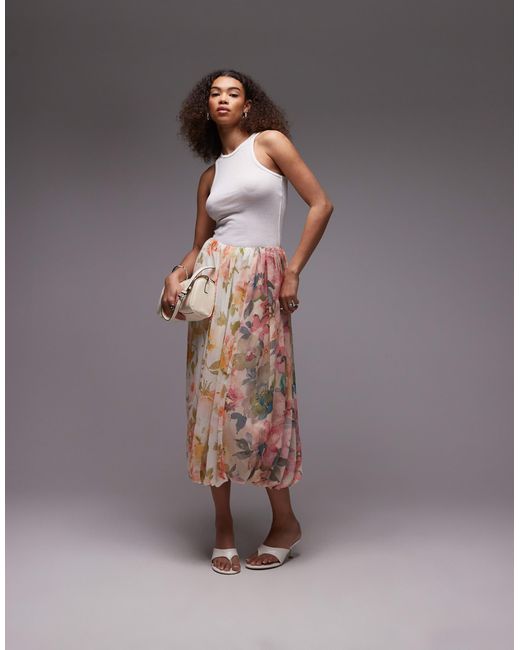 Jupe longue drapée à fleurs avec empiècements ASOS en coloris Gray