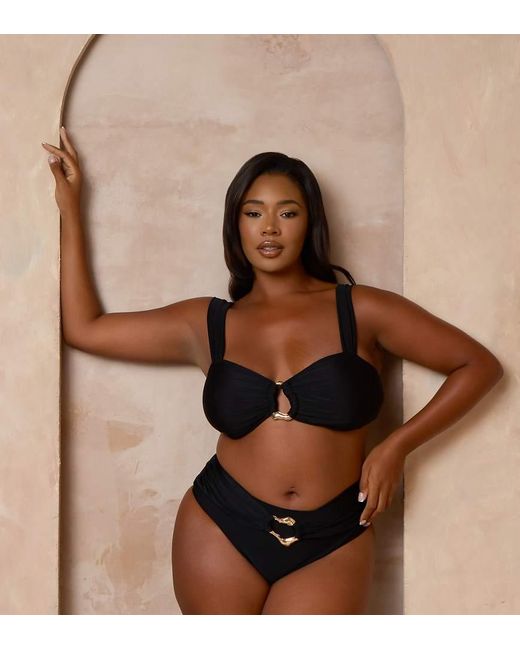Moda Minx Curve Brown X Alessa Tyrrell-charles Wide Strap Bikini Top With Hoop Detail