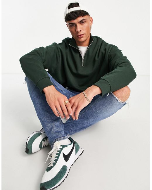 ASOS Oversized Half Zip Sweatshirt in Green for Men Lyst UK