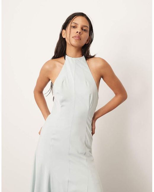 ARRANGE Natural Satin Contrast Back Halter Square Cut Maxi Dress