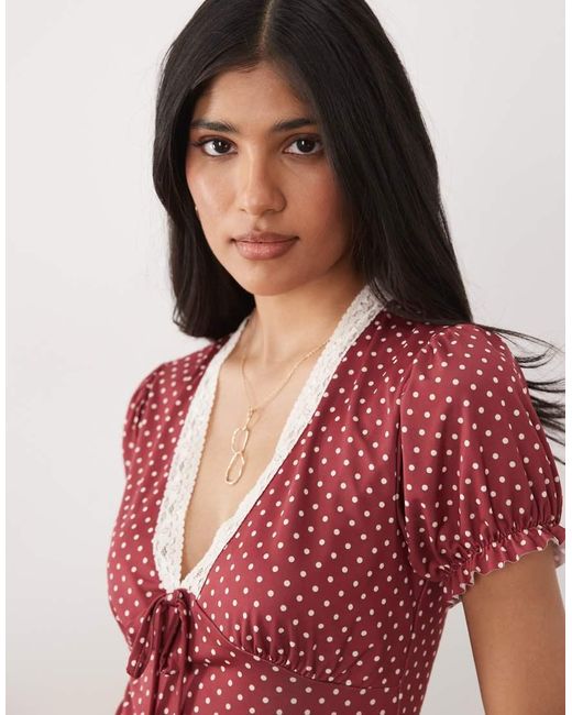 Miss Selfridge Red V-neck Tea Top