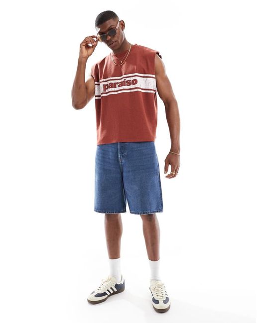 ASOS Red Oversized Tank With Sports Graphic for men