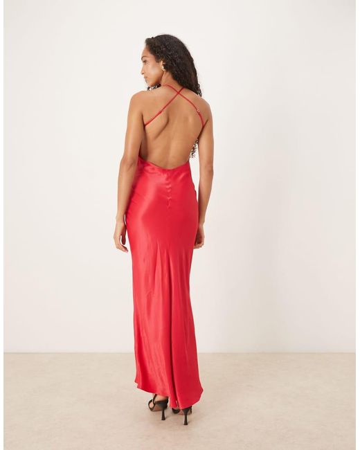 ASOS Red Satin Seam Detail Maxi Dress