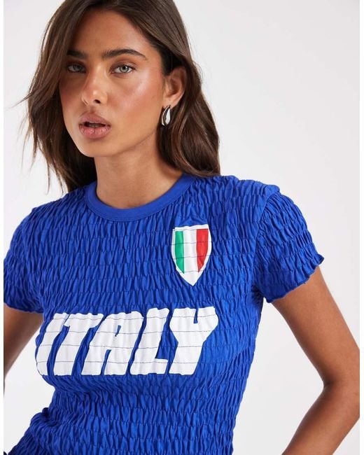 ASOS Blue Shirred Baby Tee With Italy Football Graphic