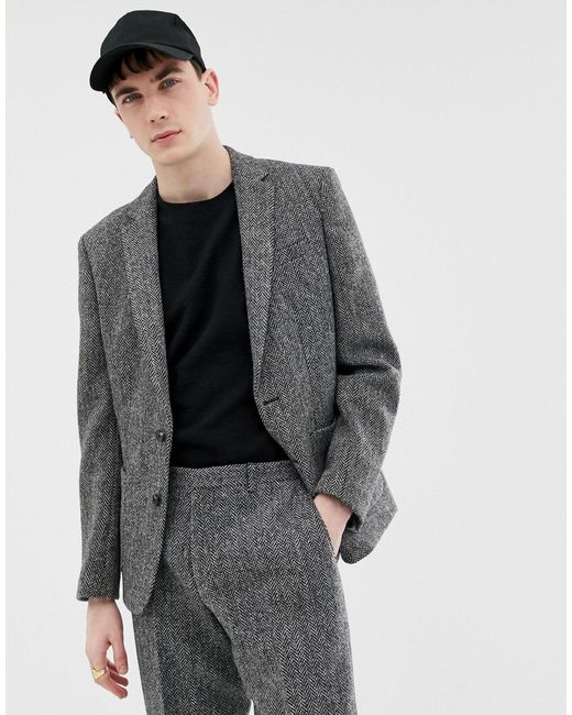 Noak Slim Fit Harris Tweed Suit Jacket in Gray for Men - Lyst