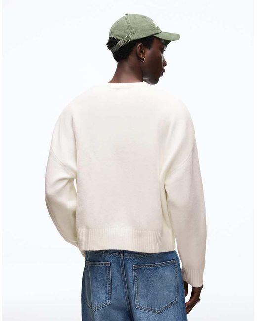 Bershka White Boxy Round Neck Jumper for men