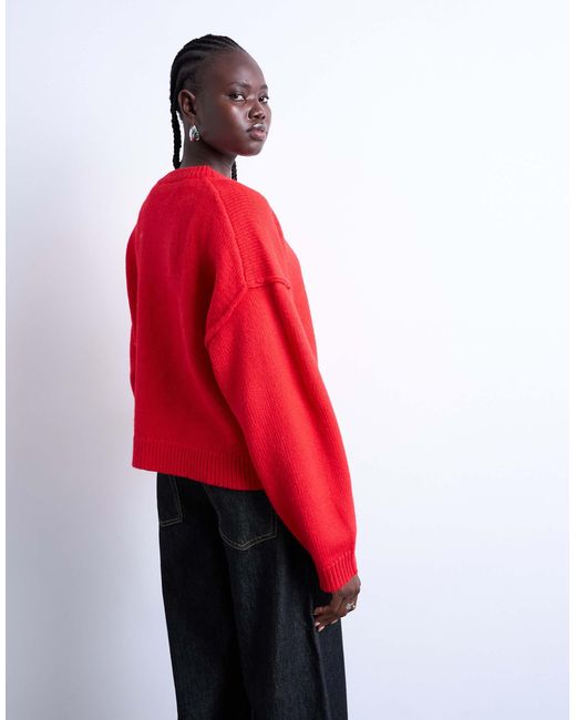 Gilet décontracté en maille à coutures apparentes TOPSHOP en coloris Red