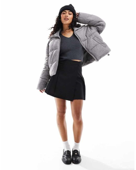 Chaqueta Acolchada Gris De Pana Con Cuello De Punto De -Blanco ASOS de color Gray