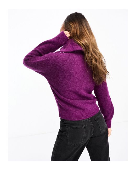 & Other Stories Purple Alpaca Wool Jumper With Wide Button Front Collar