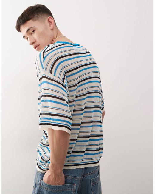 Collusion Blue Unisex – gestricktes, gestreiftes polohemd mit kragendetail