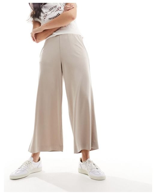 Monki Natural Cilla Cropped Wide Leg Trousers
