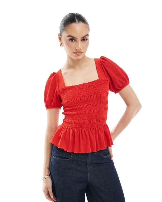 New Look Shirred Bodice Puff Sleeve Top | Lyst UK