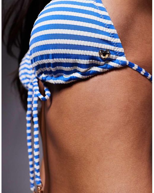 Candypants Blue Triangle Bikini Top With Tie Front