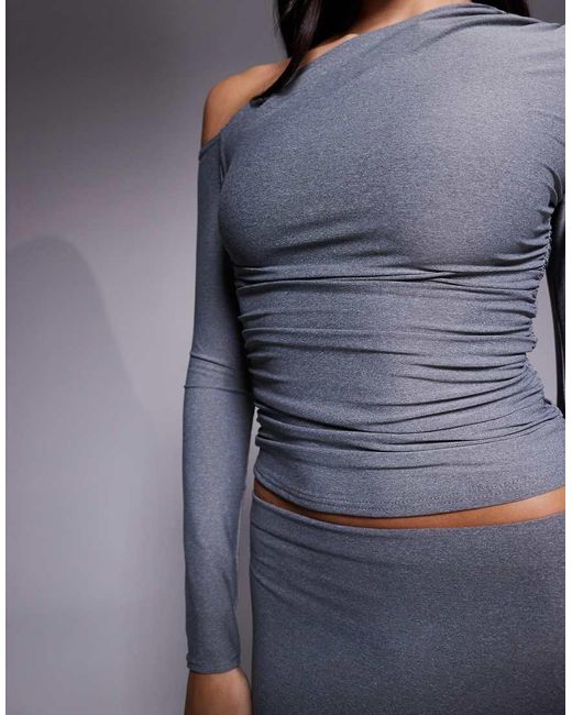 Kaiia Gray Exclusive Premium Cotton Touch Slinky Off Shoulder Long Sleeve Top Co-Ord