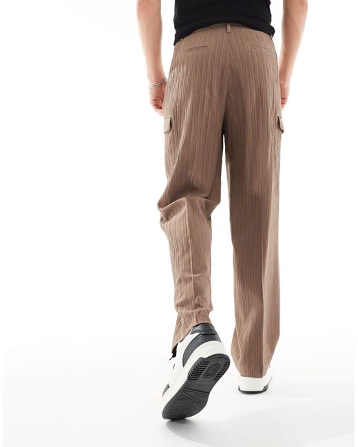 Pantalon cargo large élégant en tissu texturé - marron ASOS pour homme en coloris Brown