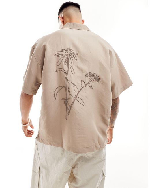 Chemise coupe carrée avec col à revers et fleurs brodées au dos - beige Jack & Jones pour homme en coloris Natural