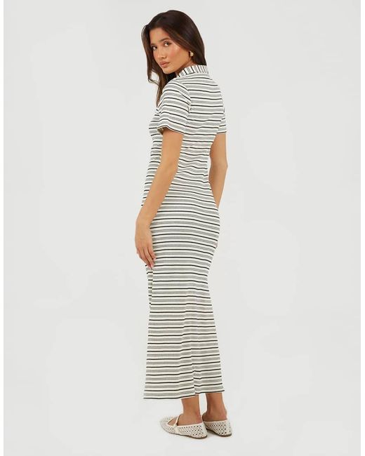 Brave Soul White Striped Collared Maxi Dress With Split Detail