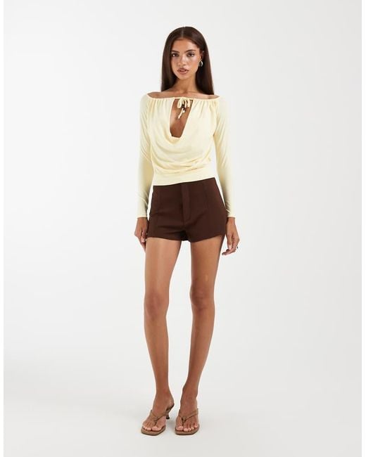 Motel Natural Sore Off The Shoulder Long Sleeve Top