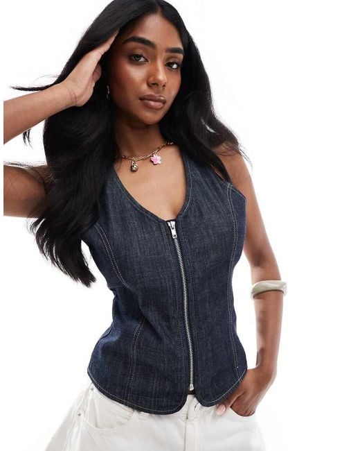 Pull&Bear Blue Denim Halterneck Top