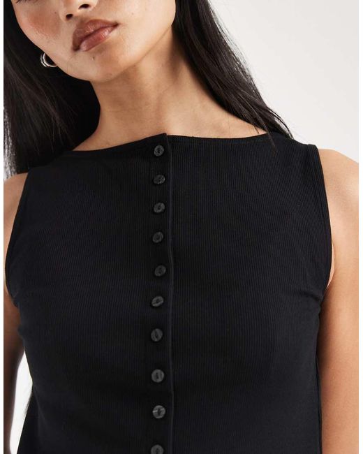 New Look Black Boat Neck Button Through Tank Top
