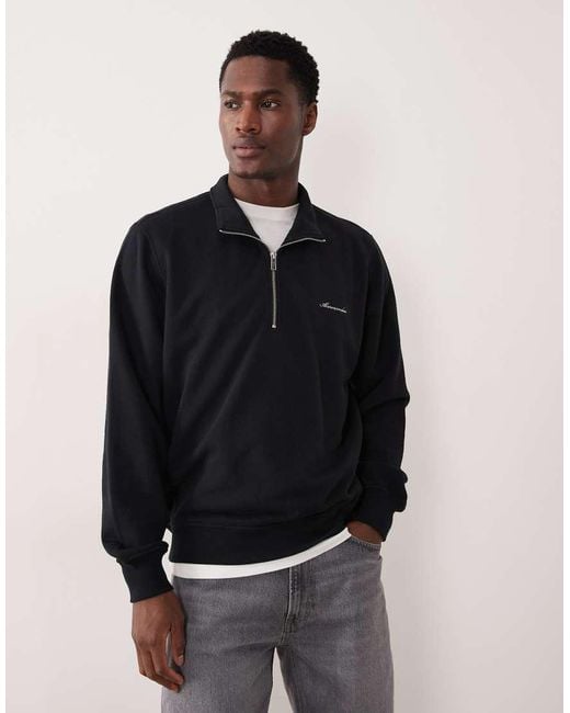 Abercrombie & Fitch Black Script Logo Premium Quarter Zip Sweatshirt for men