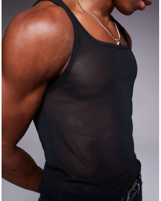 ASOS Muscle Fit Hemdje Van Mesh Met Vierkante Hals in het Black voor heren