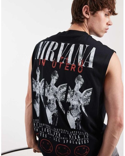 ASOS Black Oversized Tank Top With Nirvana Print for men